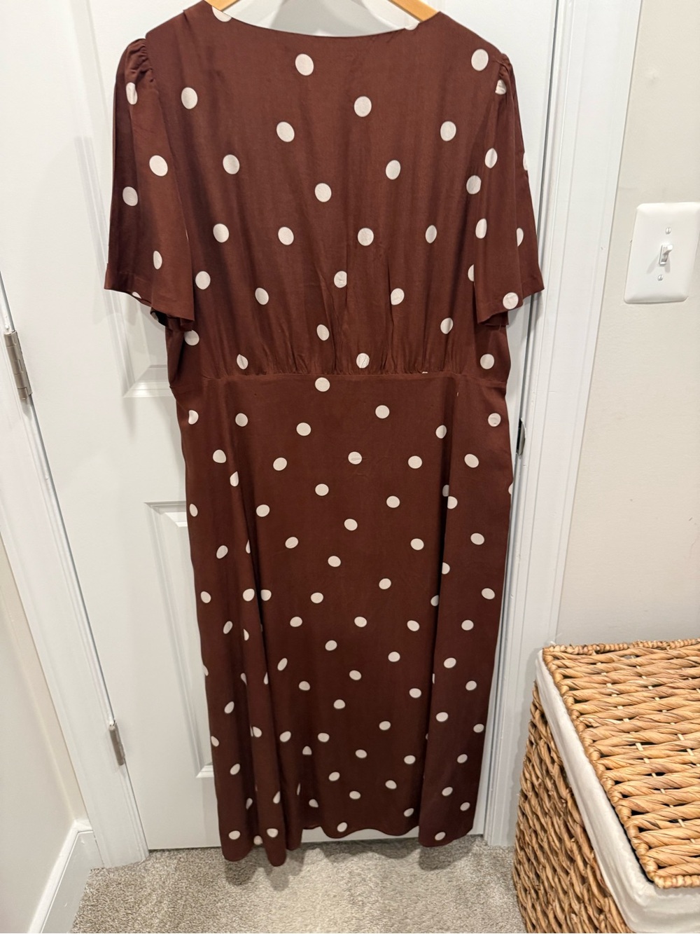 Sezane Solia Polka Dot V-Neck Flutter Sleeve Midi Dress - Brown Sz 46/14 - Picture 4 of 6
